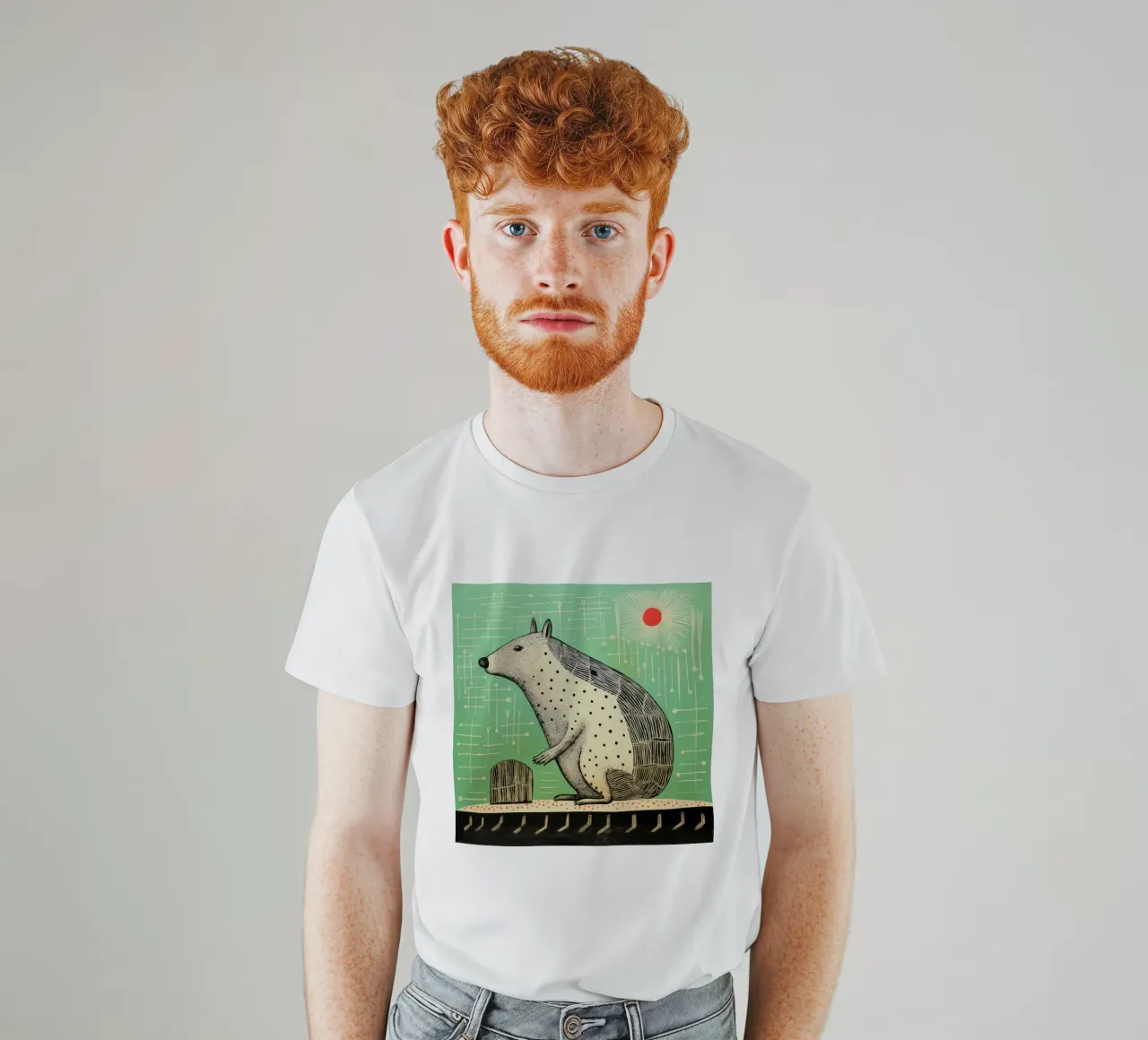 Capibara verde 3 t-shirt da Minimal Animal Art