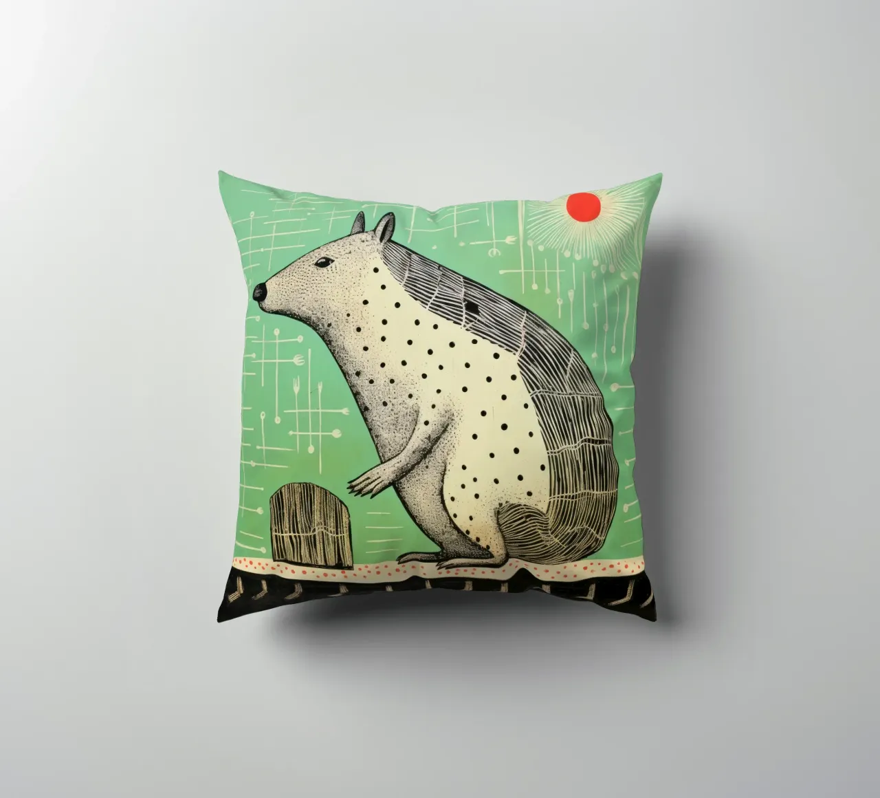 Capibara verde 3 cuscino da Minimal Animal Art