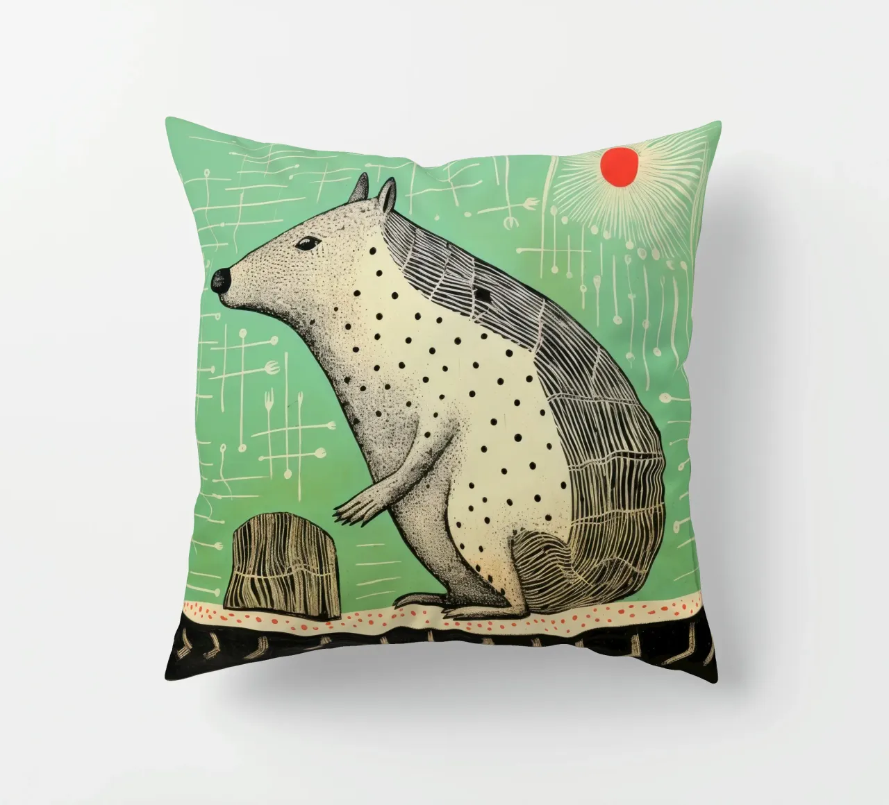 Capibara verde 3 cuscino da Minimal Animal Art