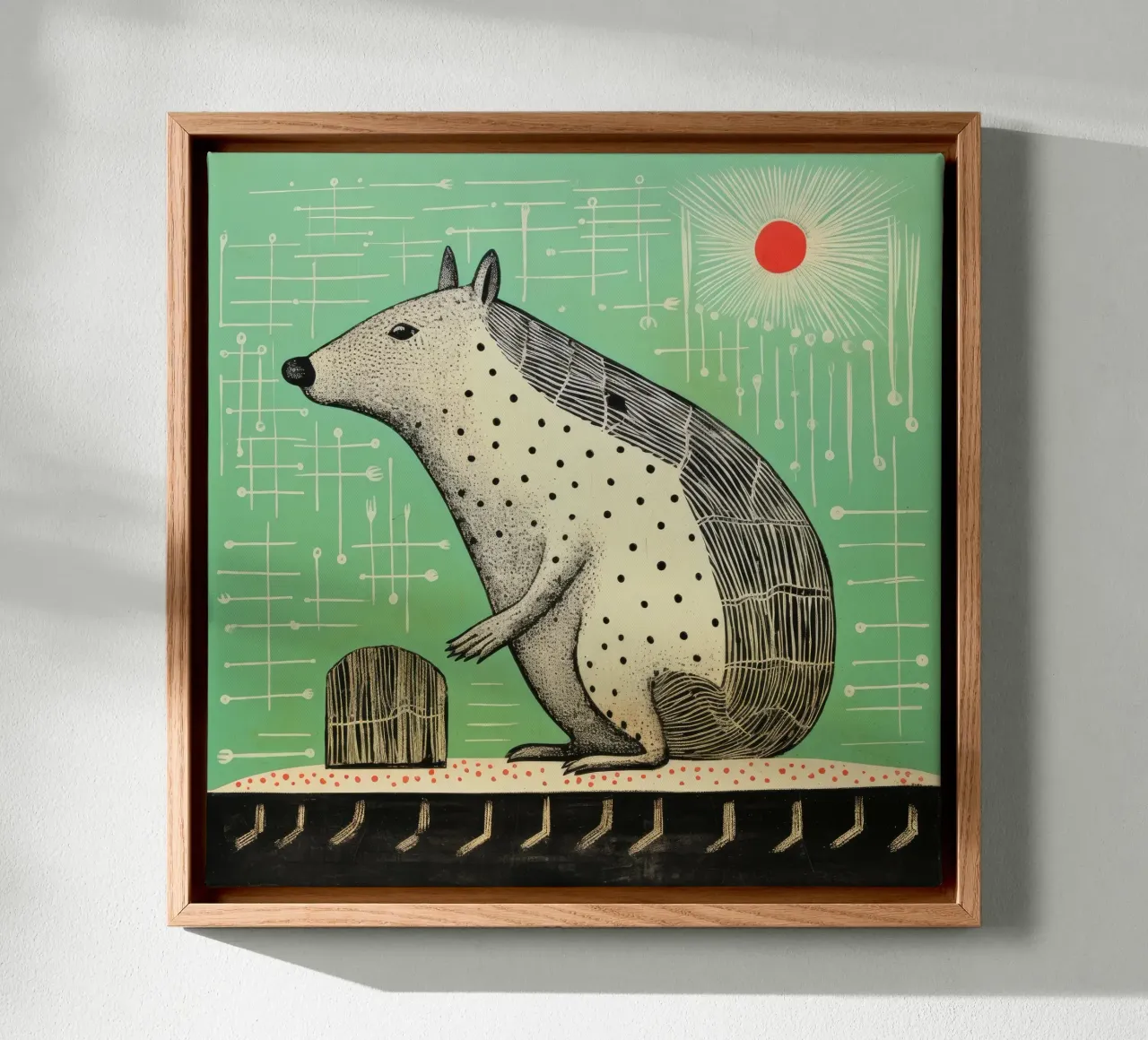 Groene Capibara 3 canvas met Baklijst van Minimal Animal Art