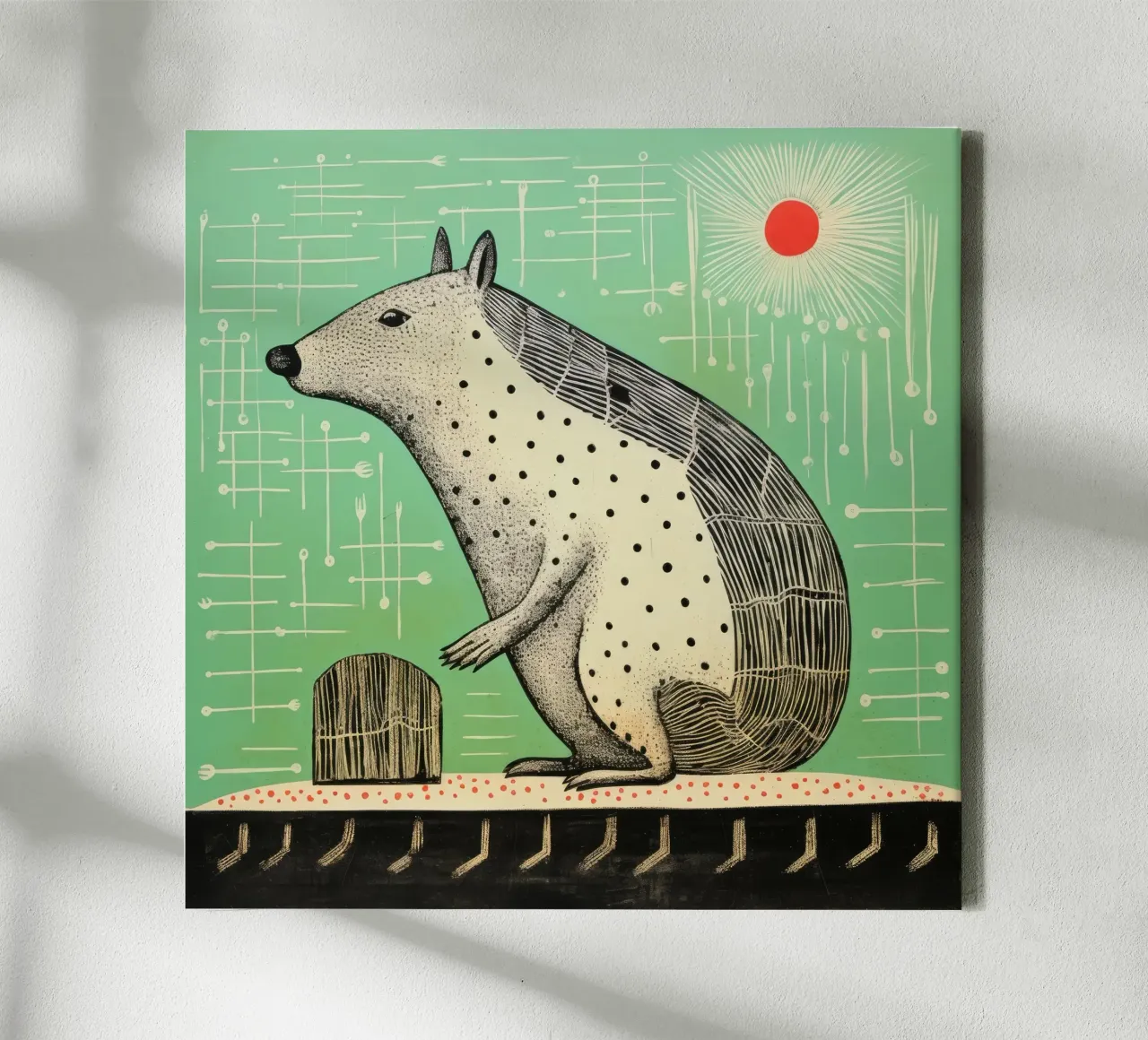 Groene Capibara 3 canvas met Baklijst van Minimal Animal Art