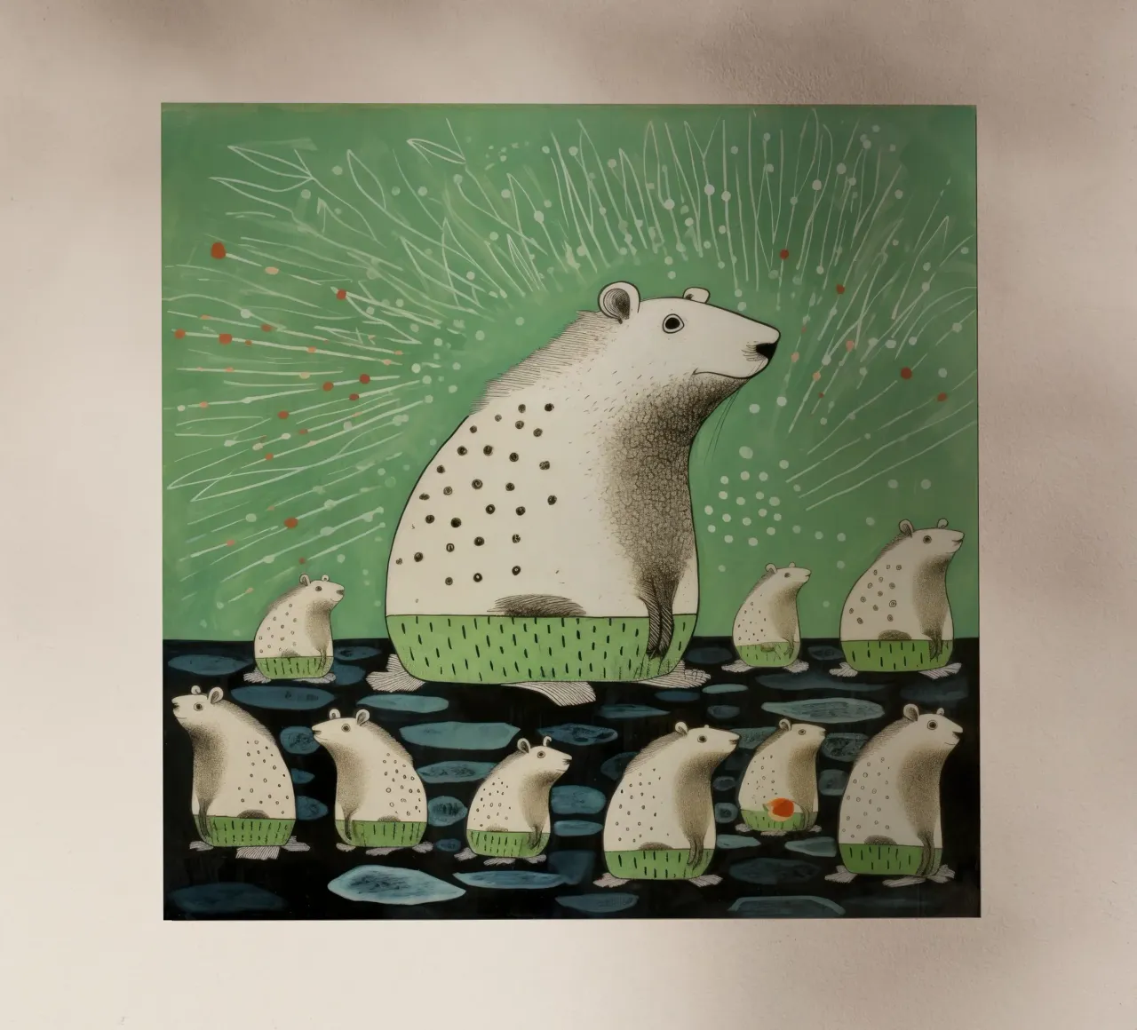 Capibara verde 4 pellicola backlit da Minimal Animal Art