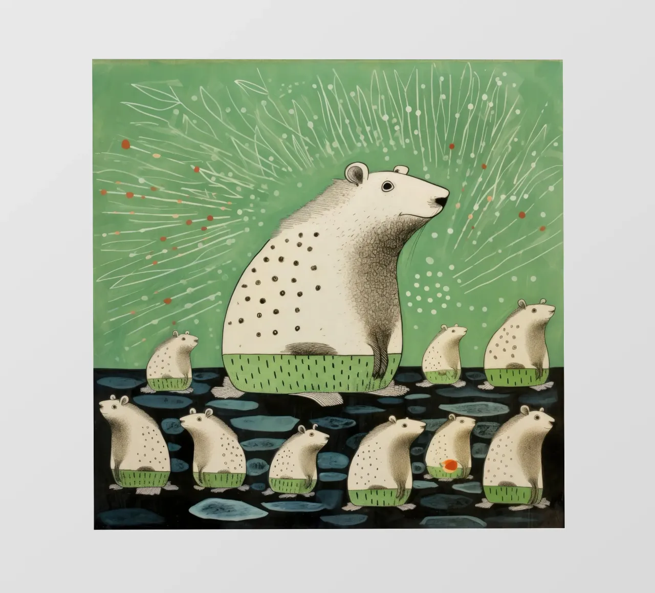 Capibara verde 4 pellicola backlit da Minimal Animal Art