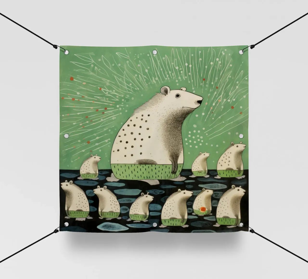 Capibara verde 4 telo in pvc da Minimal Animal Art