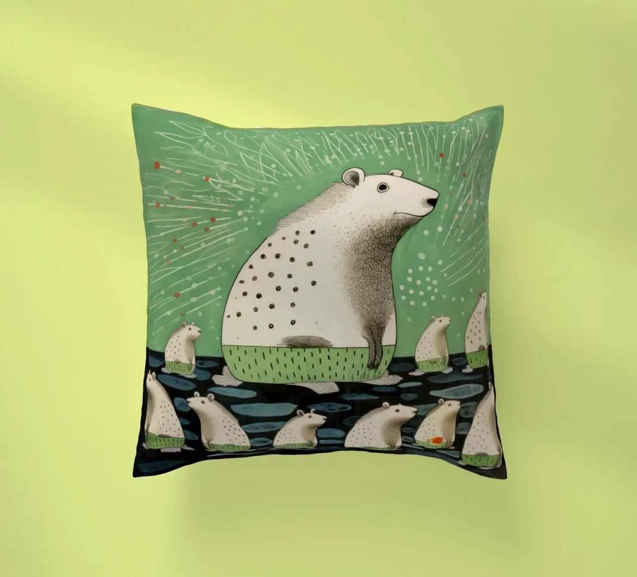 Capibara verde 4 cuscino da Minimal Animal Art