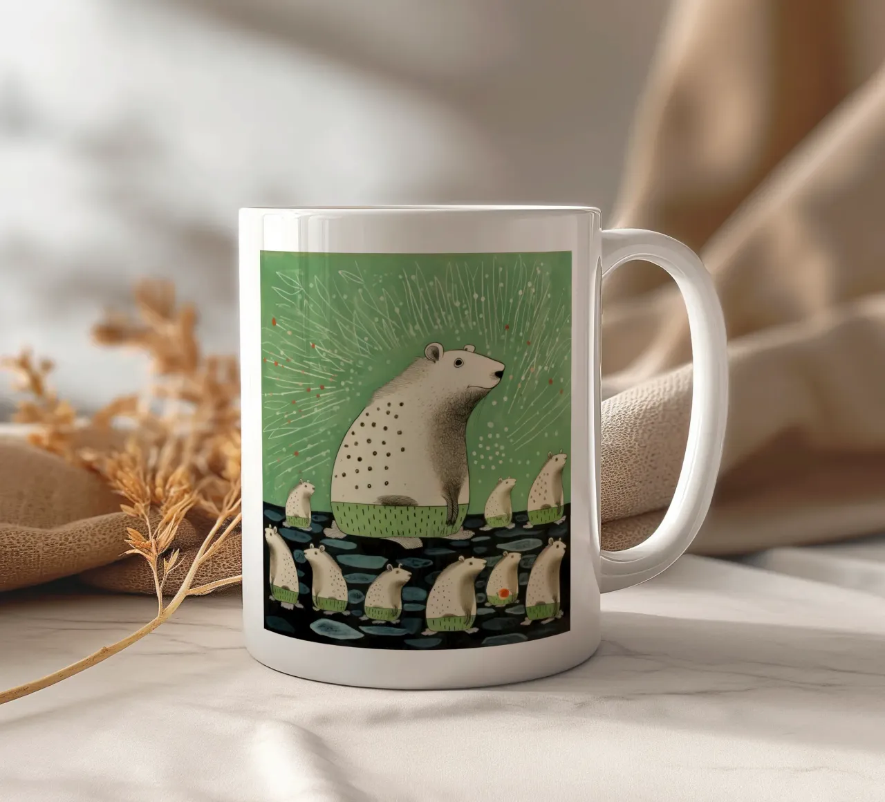 Capibara verde 4 tazza in ceramica da Minimal Animal Art