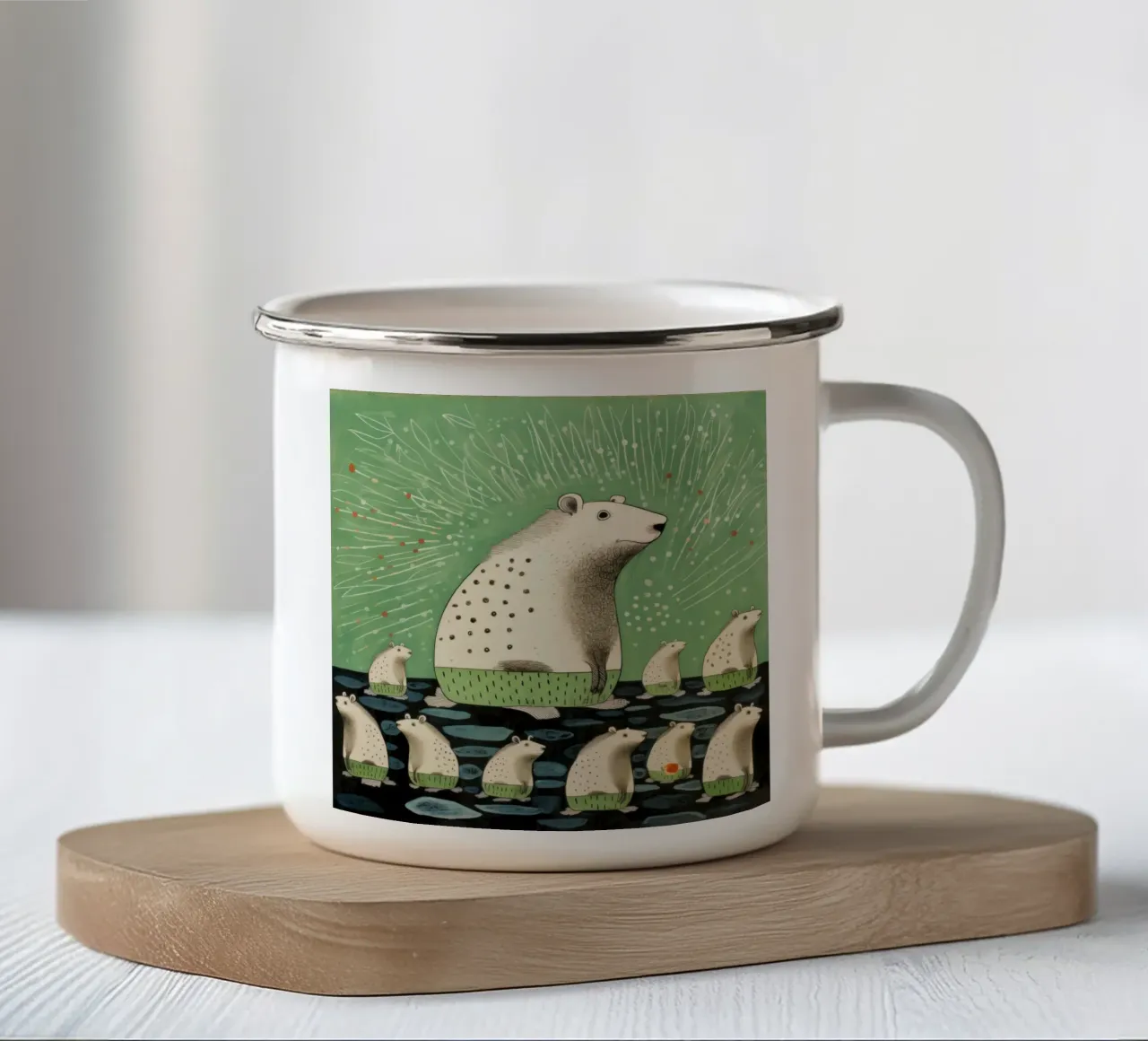 Capibara verde 4 tazza in smalto da Minimal Animal Art