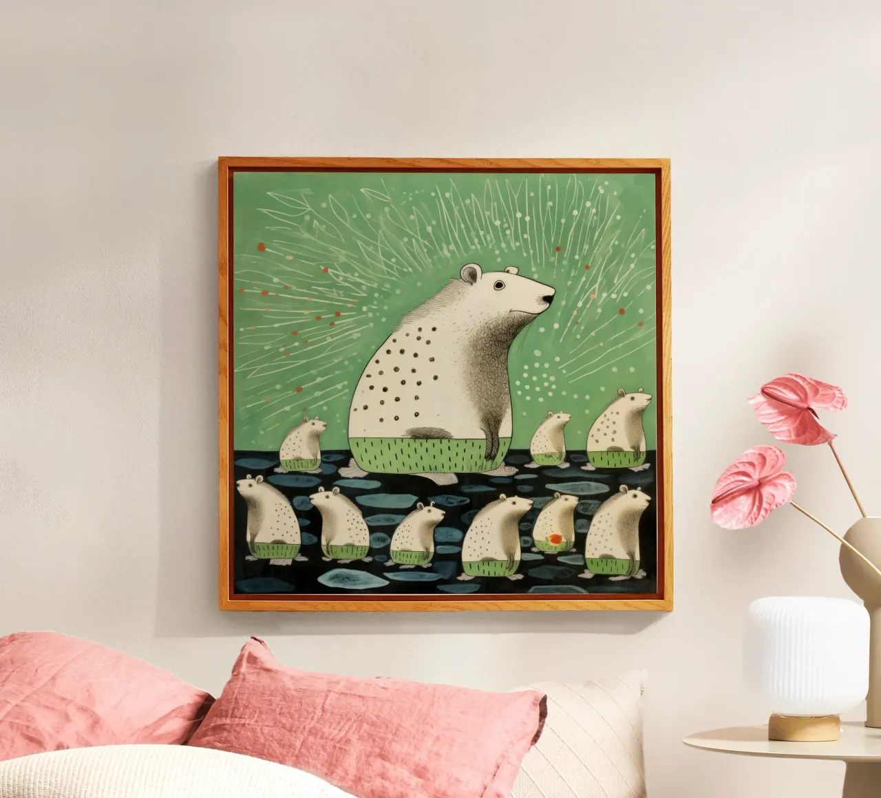 Green Capybara 4 acrylic glass by Minimal Animal Art