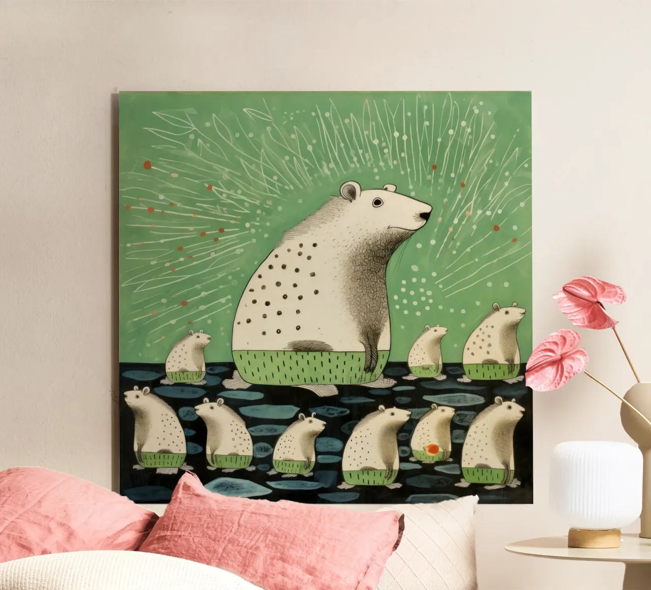 Capibara verde 4 alluminio dibond da Minimal Animal Art