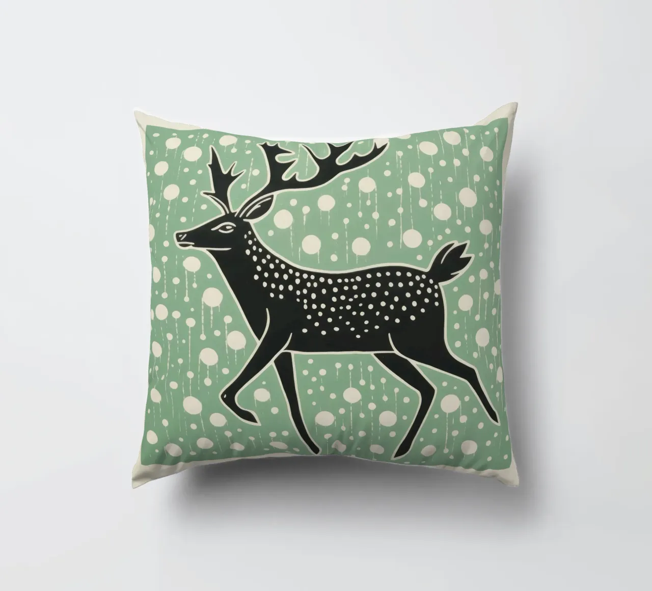 Green Caribou 1 decorative cushion by Minimal Animal Art