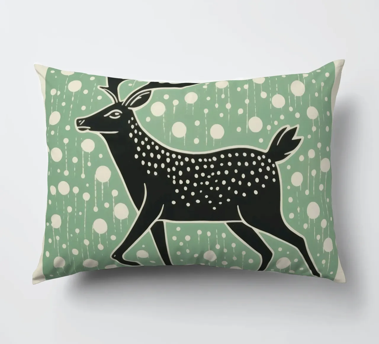 Green Caribou 1 decorative cushion by Minimal Animal Art