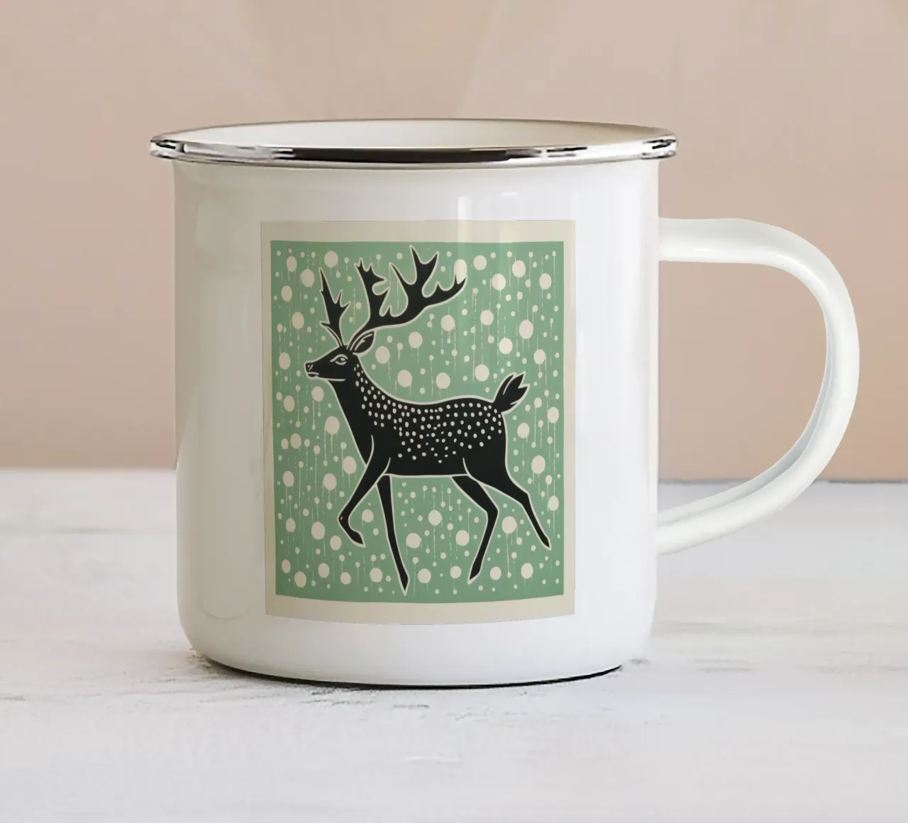 Caribù verde 1 tazza in smalto da Minimal Animal Art