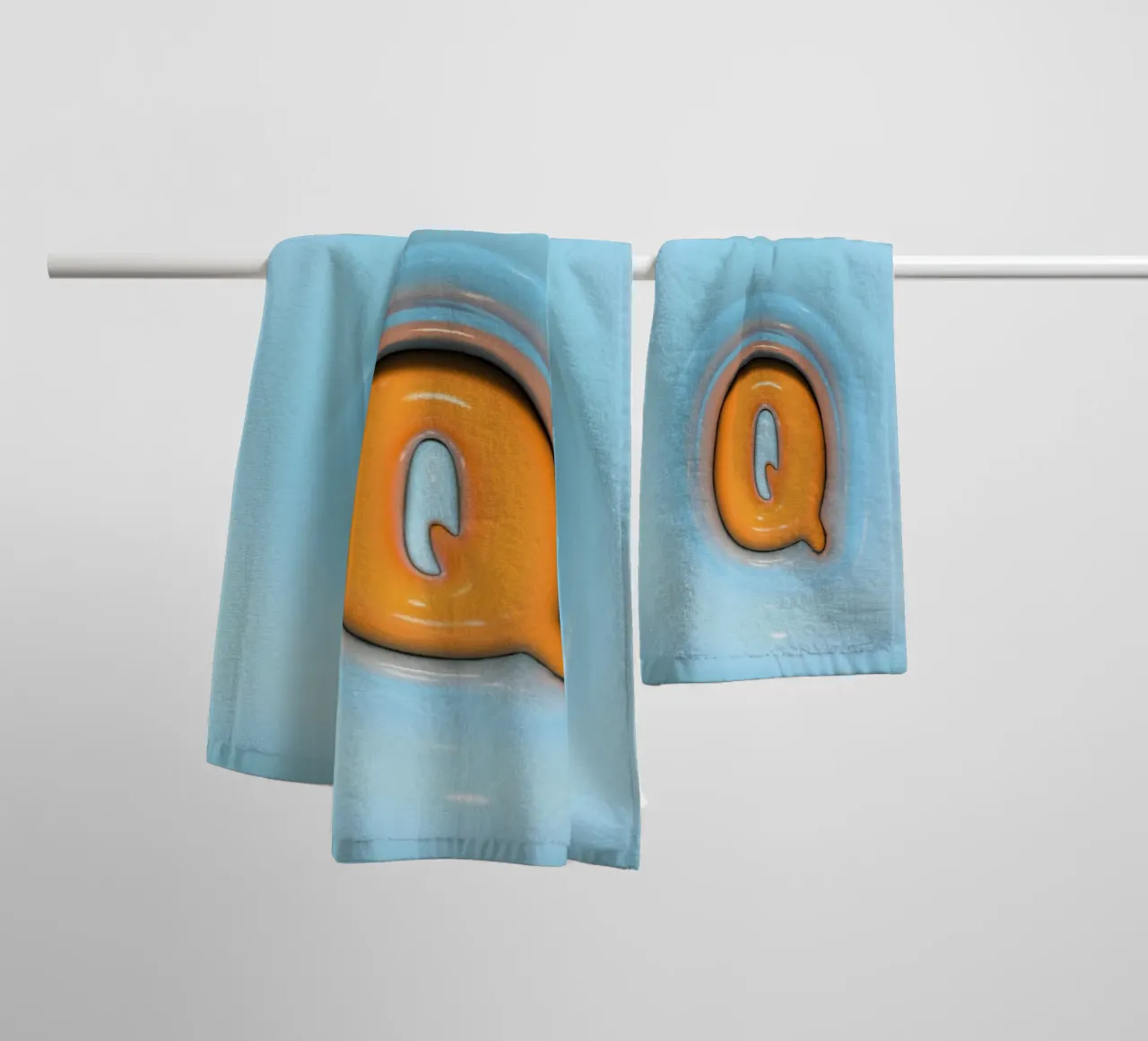 Bubblegum Inflate Initialen Q Blau Handtuch von Malou-Studio
