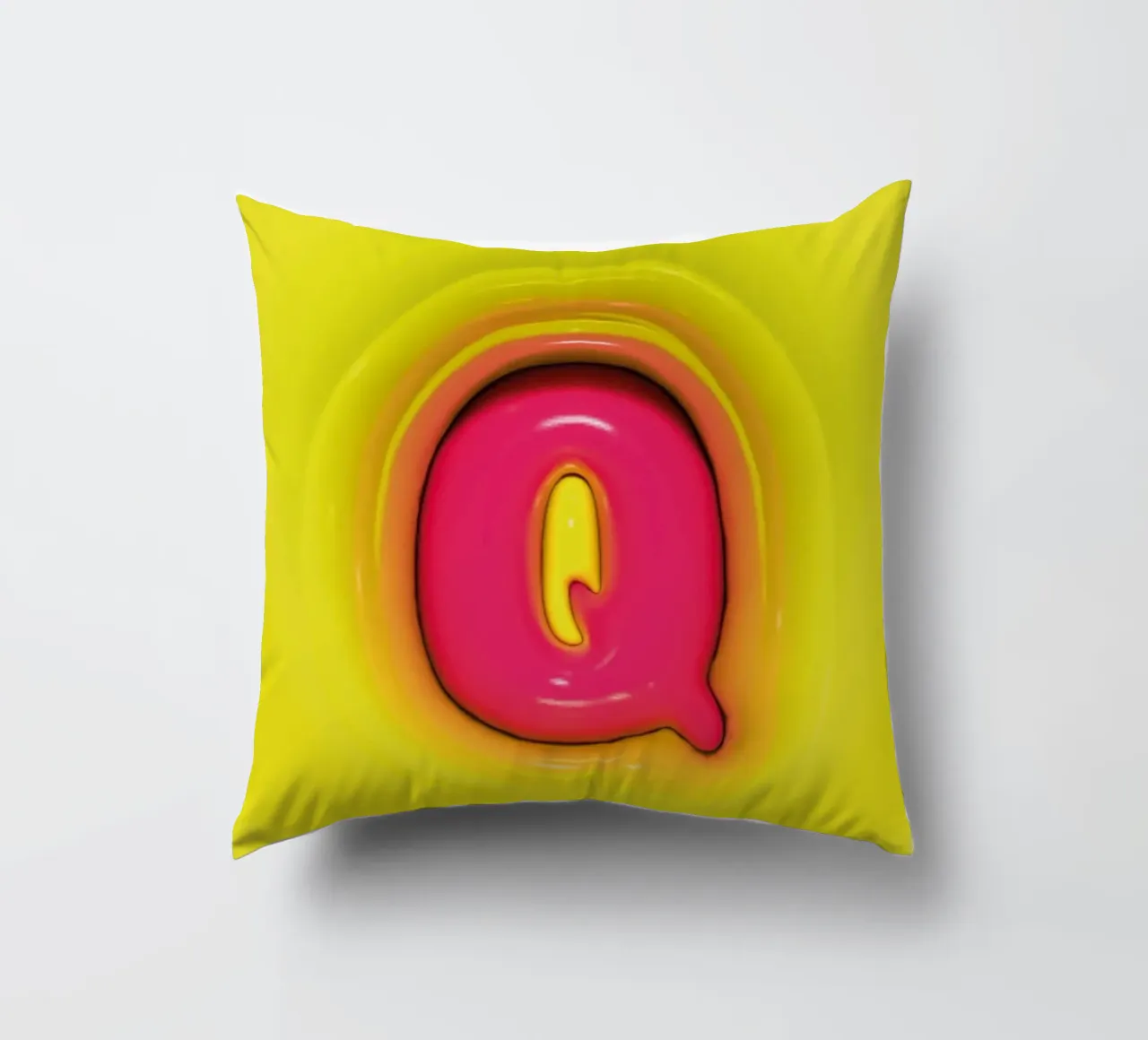 Bubblegum Inflate Initials Q Vert coussin de Malou-Studio