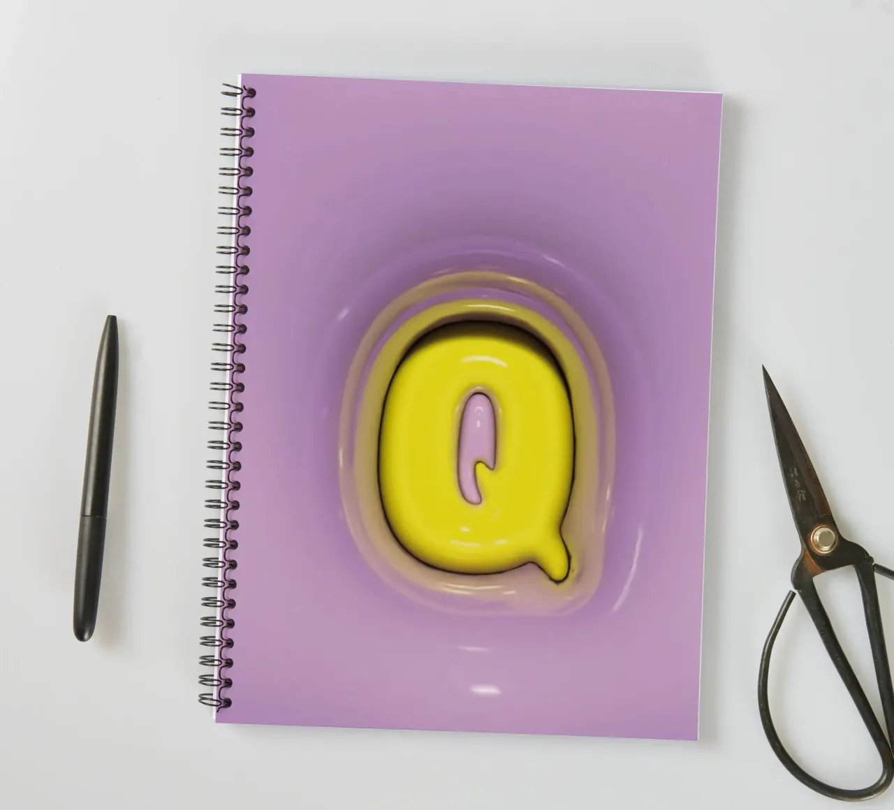 Bubblegum Inflate Initials Q Lila spiral notebook by Malou-Studio