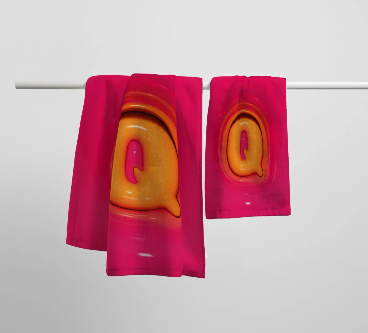 Bubblegum Inflate Initials Q Pink towel by Malou-Studio