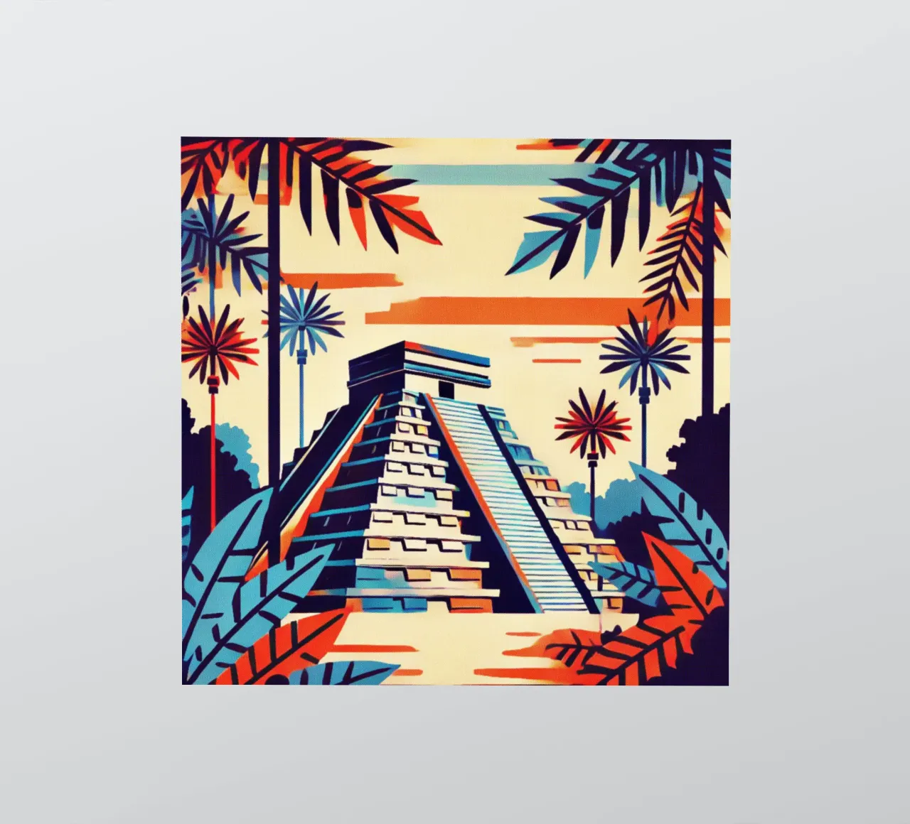 Maya Temple - Vintage Poster Print sticker by posterprints-by-nomad