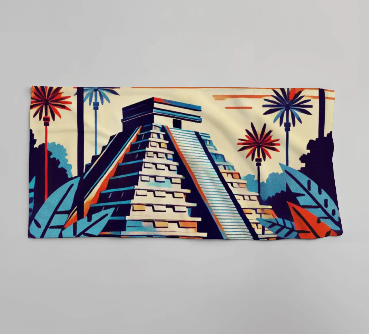Maya-tempel - Vintage posterprint badhanddoek van posterprints-by-nomad