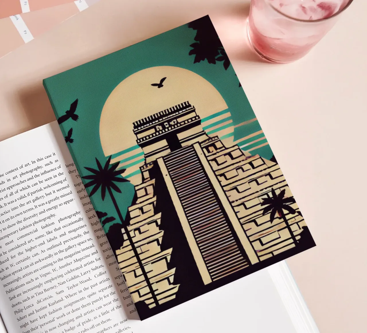 Maya Temple - Vintage Poster Print notebook by posterprints-by-nomad