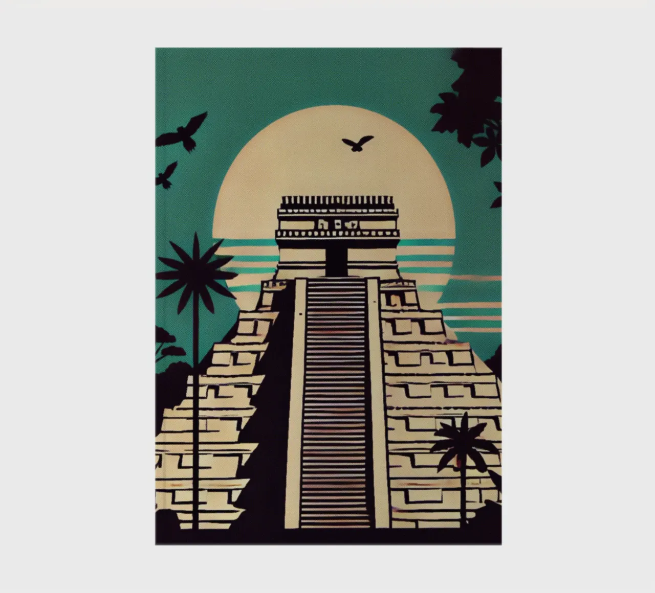 Maya Temple - Vintage Poster Print notebook by posterprints-by-nomad
