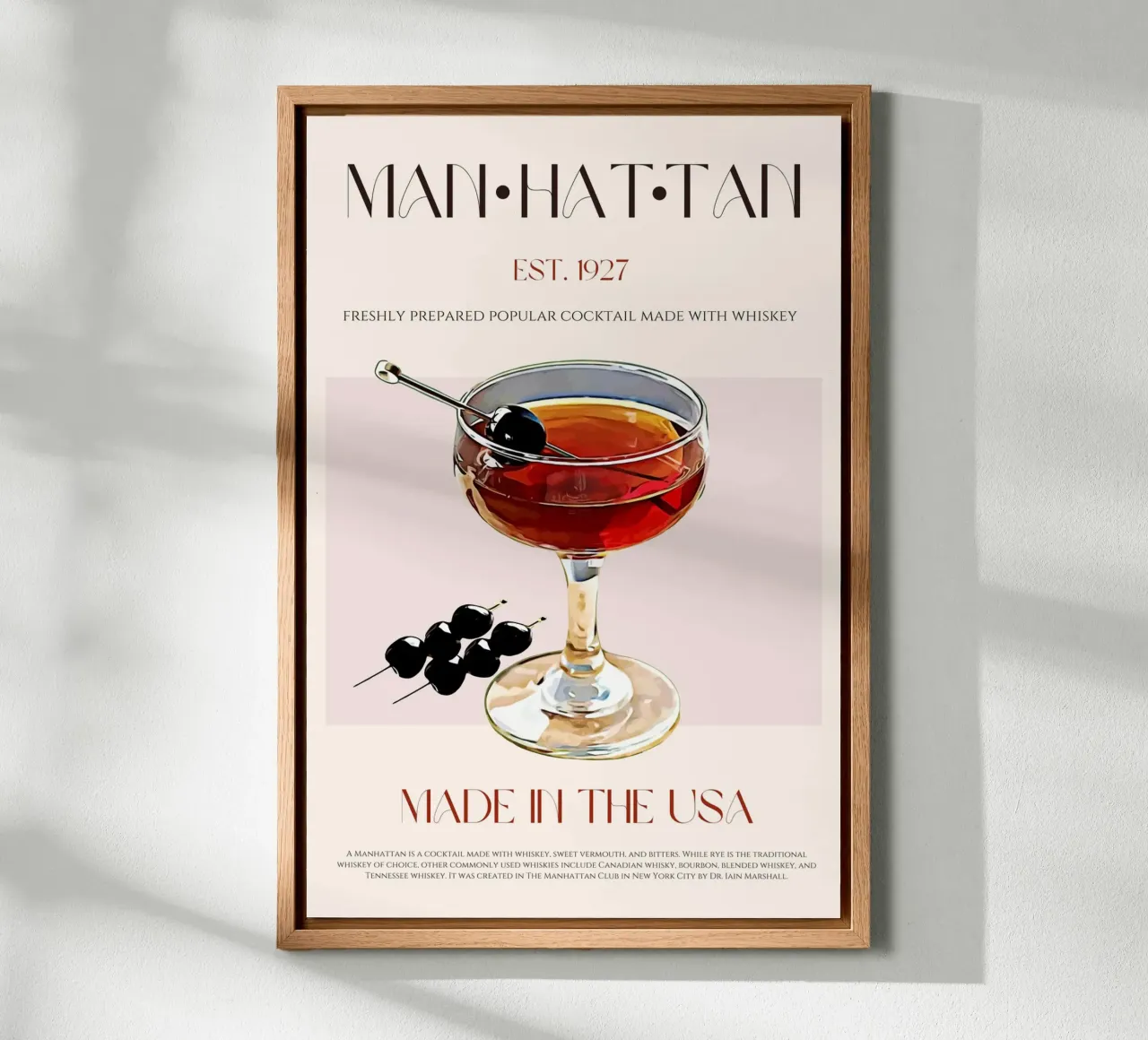 Manhattan Cocktail Print canvas with Floater frame by KOKRPrints
