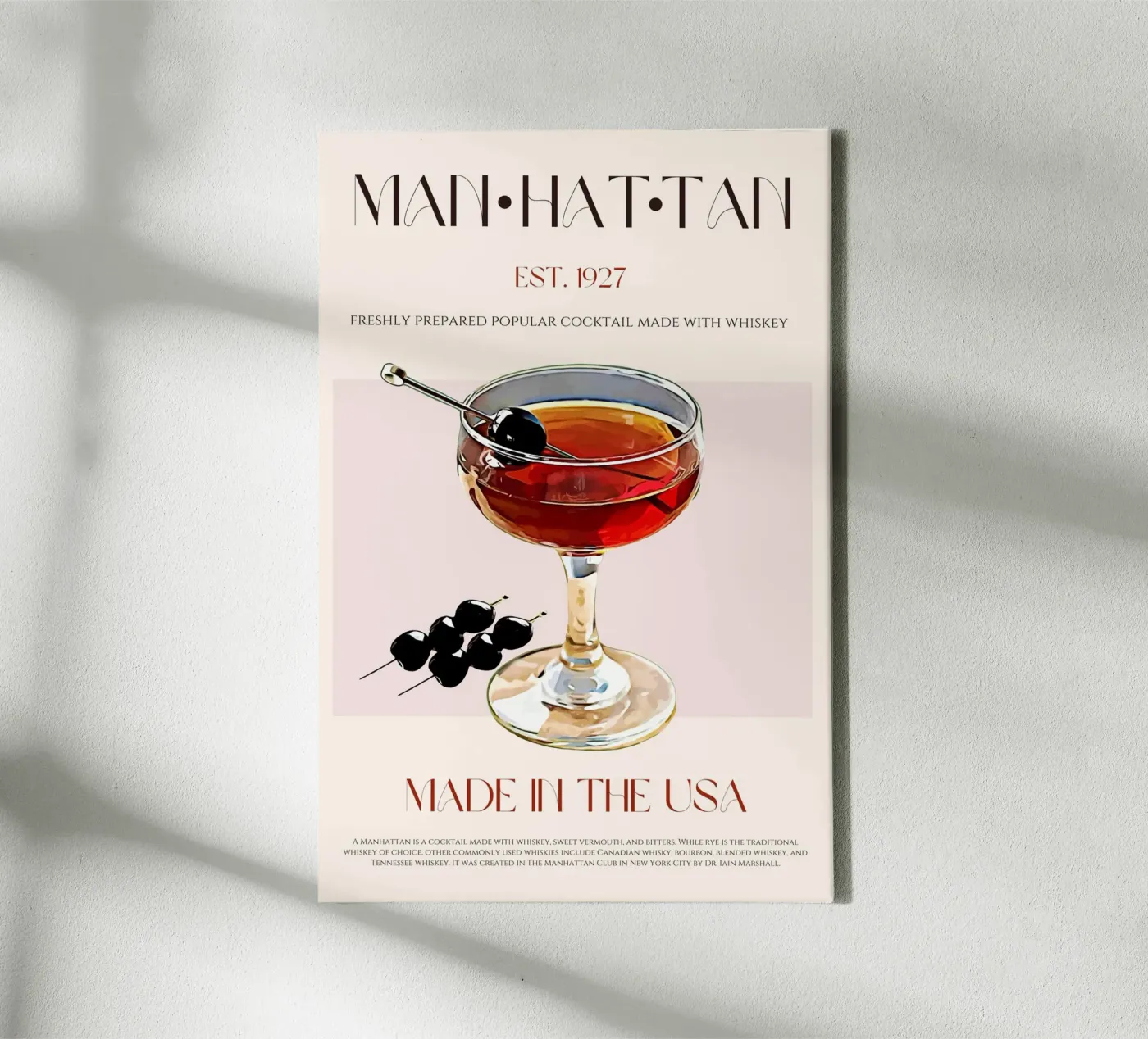 Manhattan Cocktail Druck Leinwand von KOKRPrints