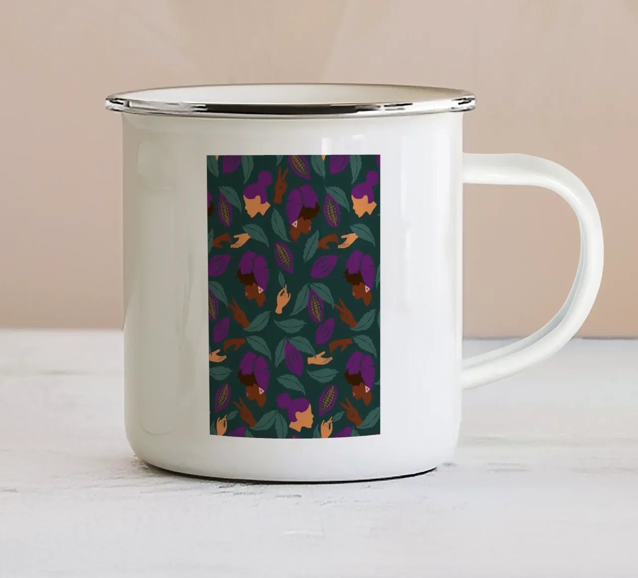 Coffee Friends Pattern tazza in smalto da Illustration Raissa Oltmanns