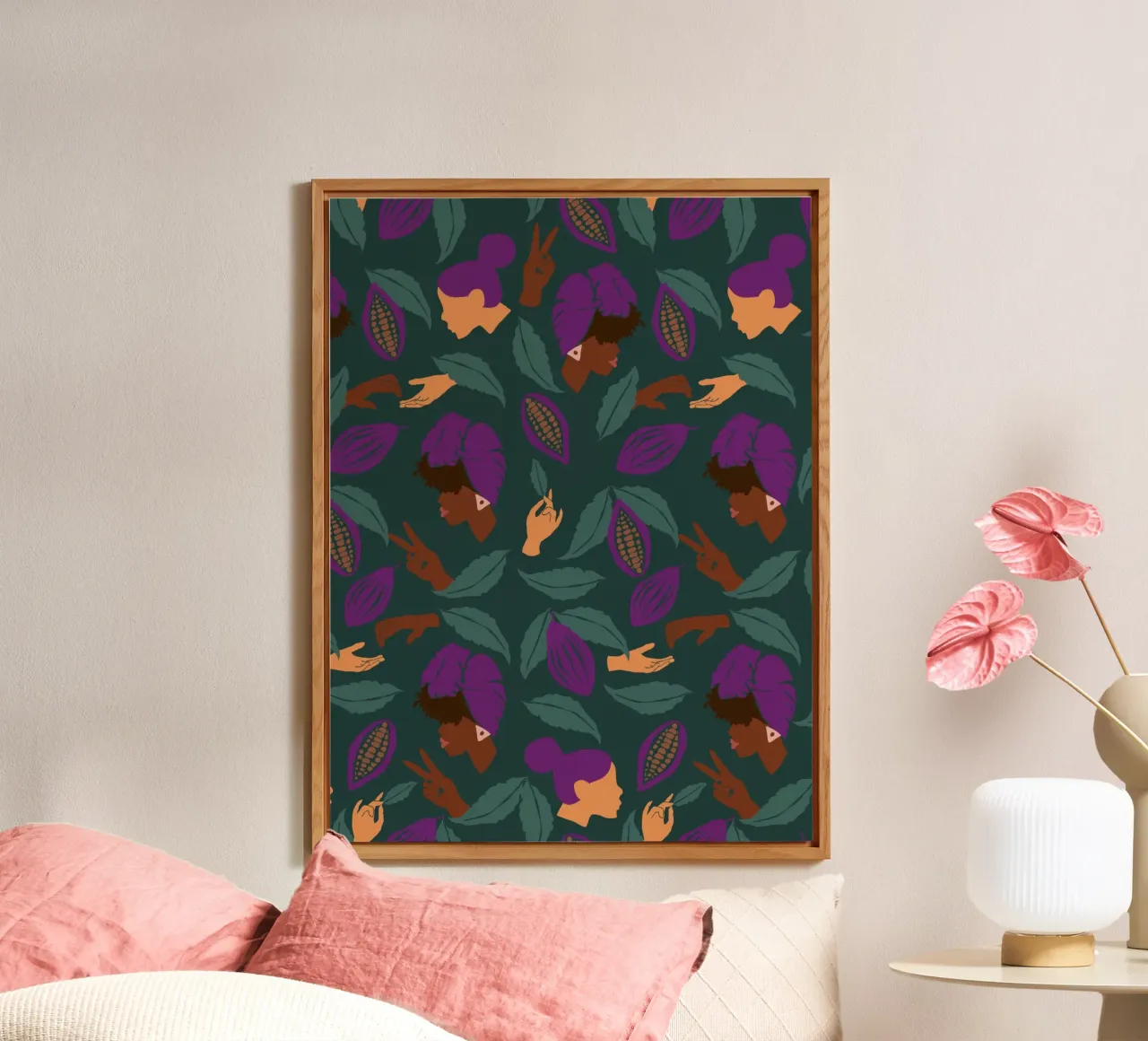 Coffee Friends Pattern alluminio dibond da Illustration Raissa Oltmanns