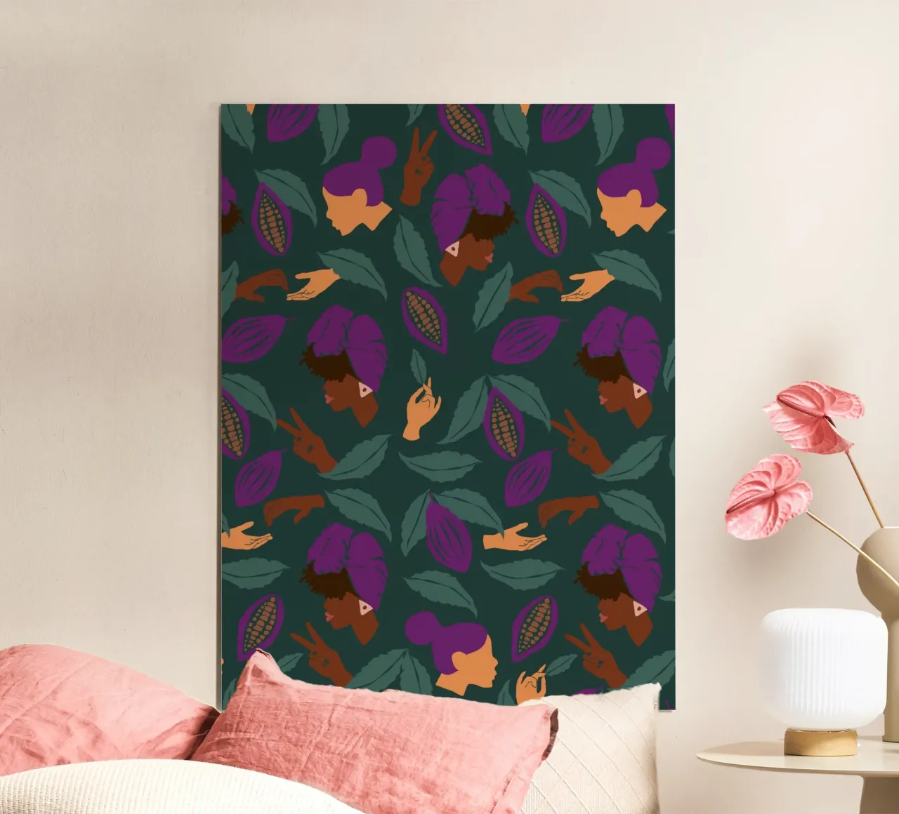 Coffee Friends Pattern poster con telaio in alluminio da Illustration Raissa Oltmanns