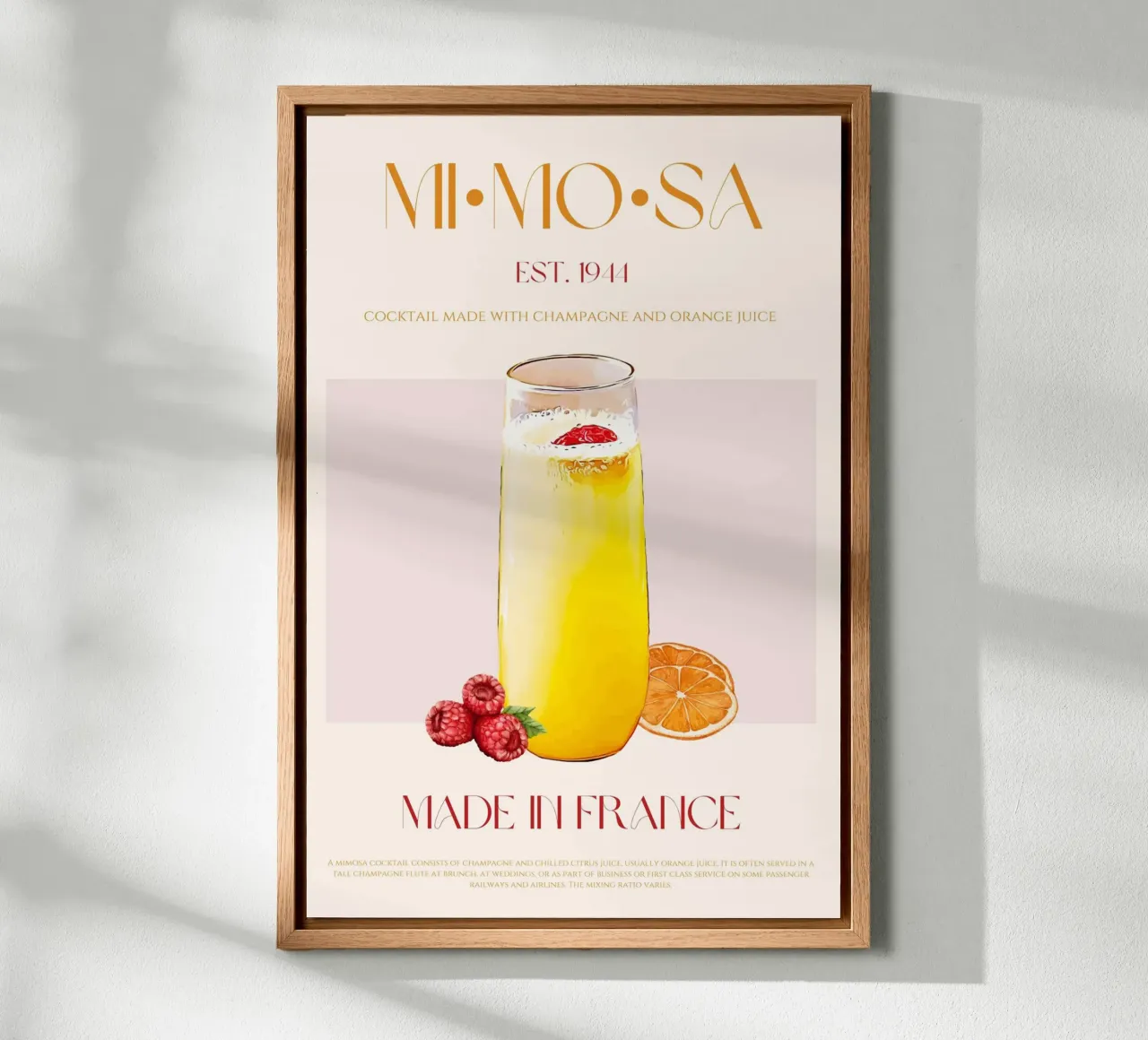 Mimosa Cocktail Print canvas met Baklijst van KOKRPrints