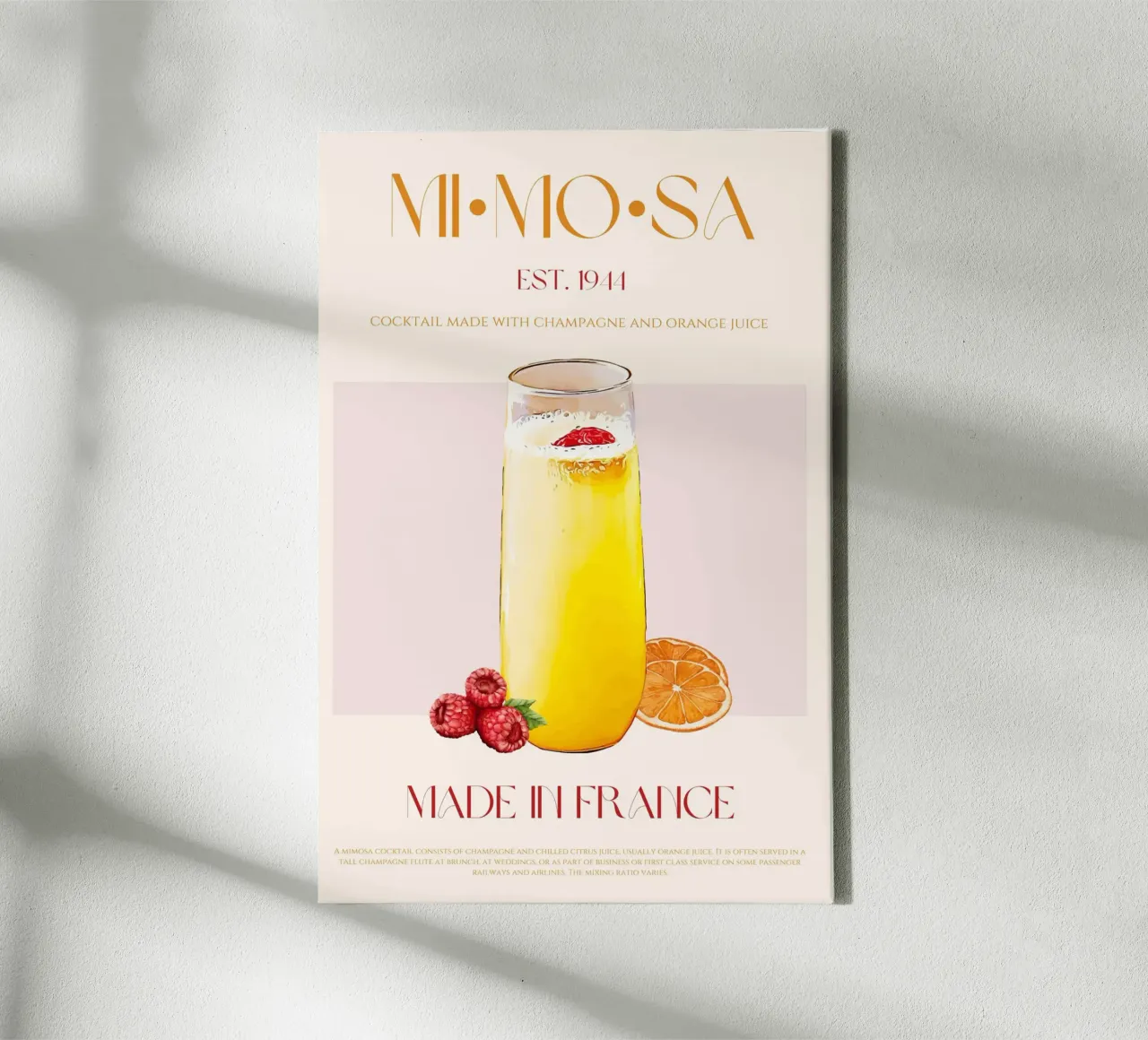 Mimosa Cocktail Print canvas met Baklijst van KOKRPrints