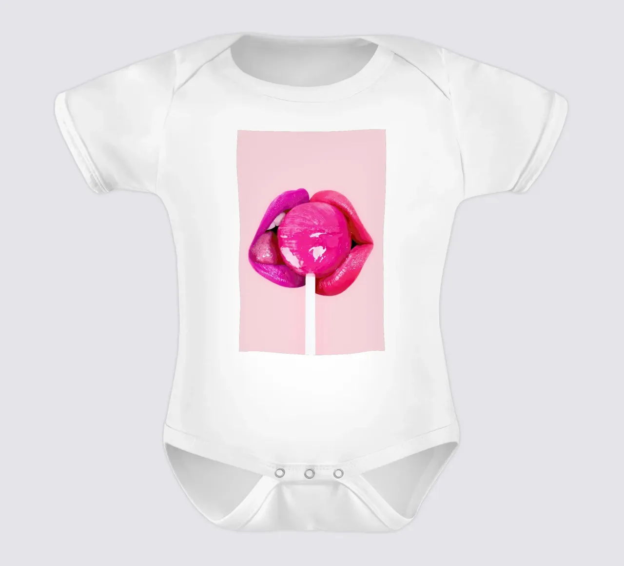 Lollipop Kiss short-sleeve baby romper by Paul Fuentes Design