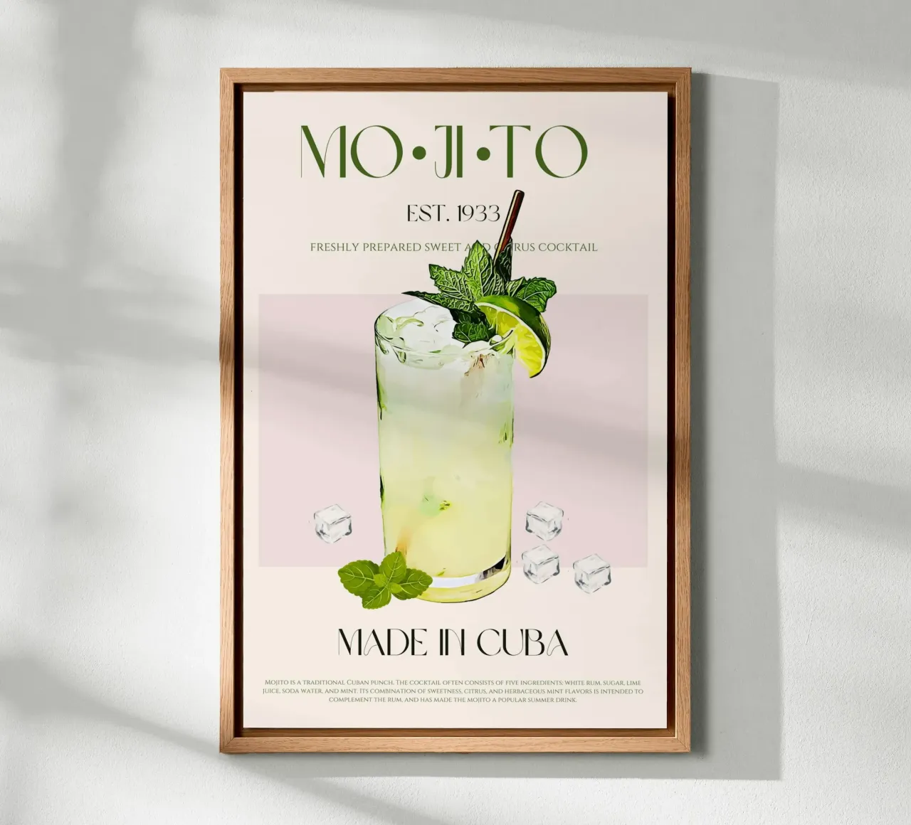 Stampa cocktail Mojito tela con Cornice a cassetta da KOKRPrints