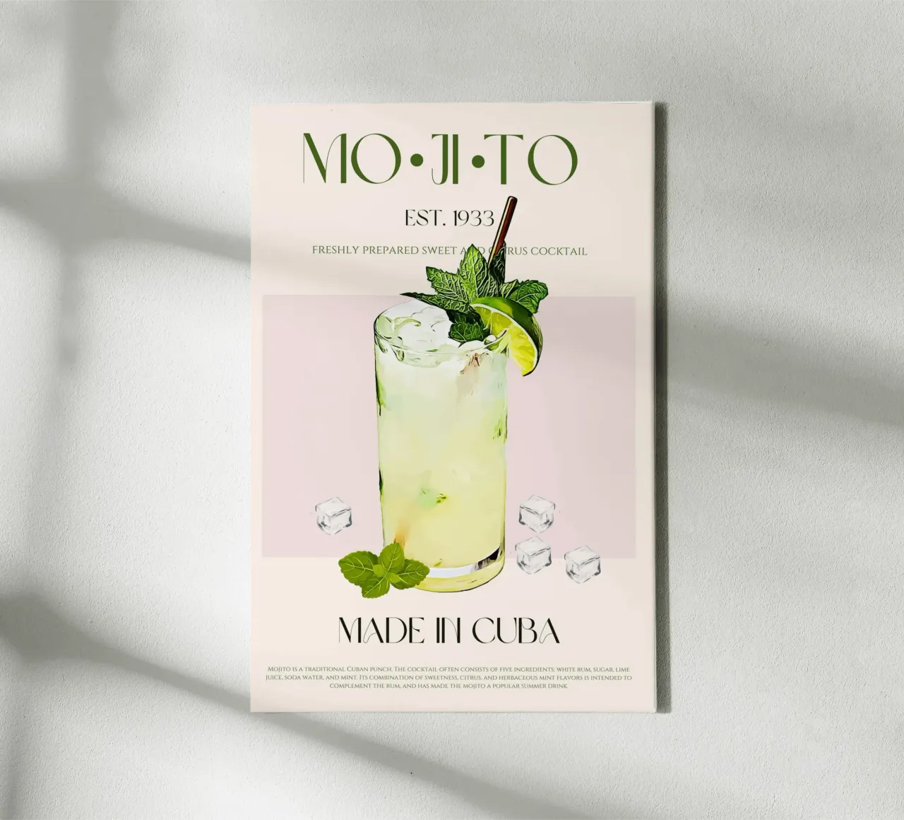 Stampa cocktail Mojito tela con Cornice a cassetta da KOKRPrints