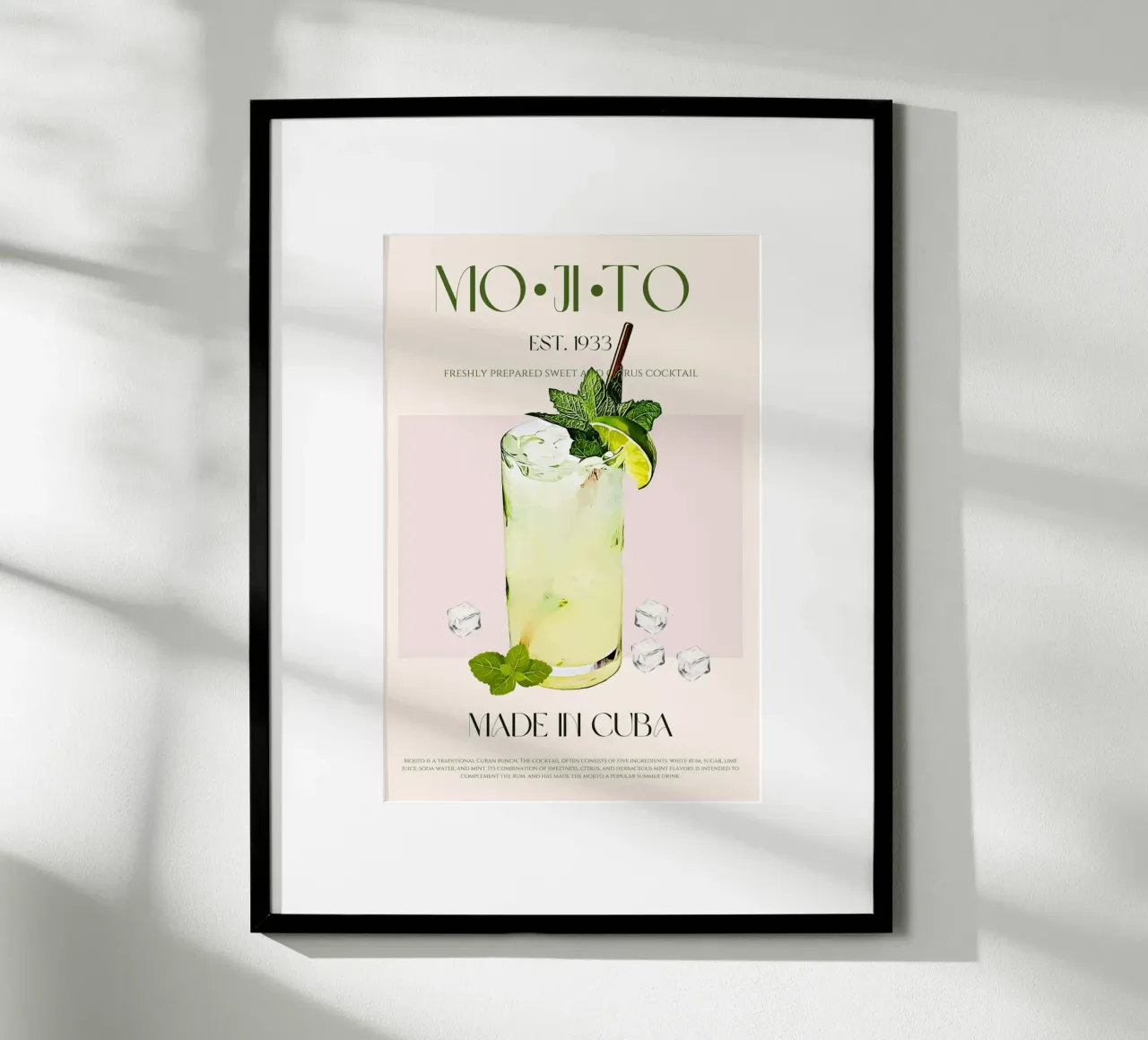 Stampa cocktail Mojito poster con telaio in alluminio da KOKRPrints