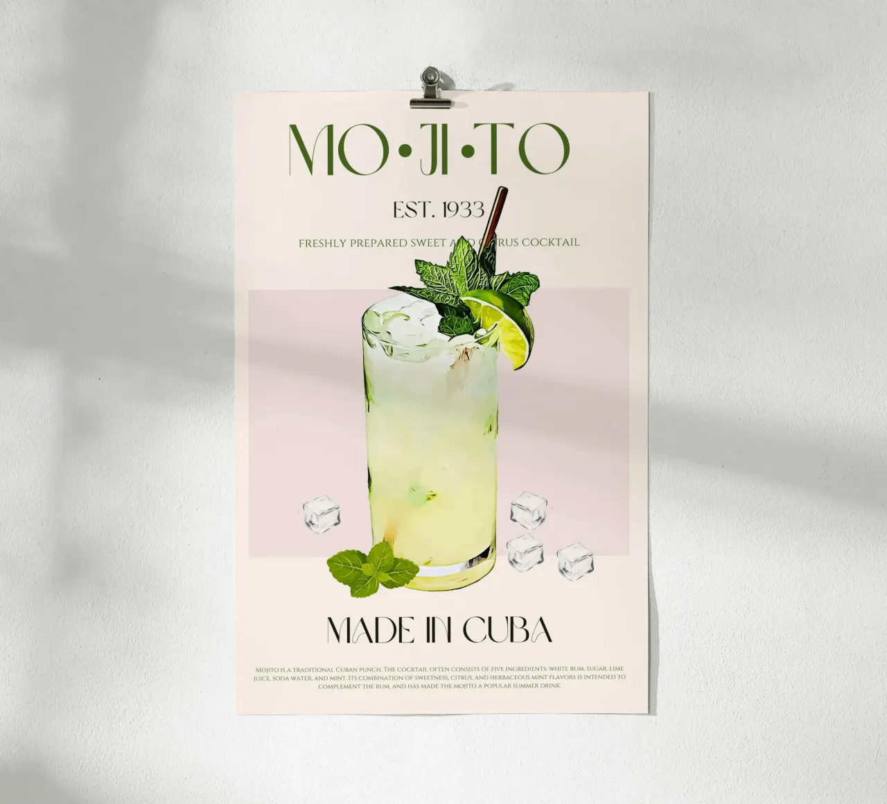 Stampa cocktail Mojito poster con telaio in alluminio da KOKRPrints