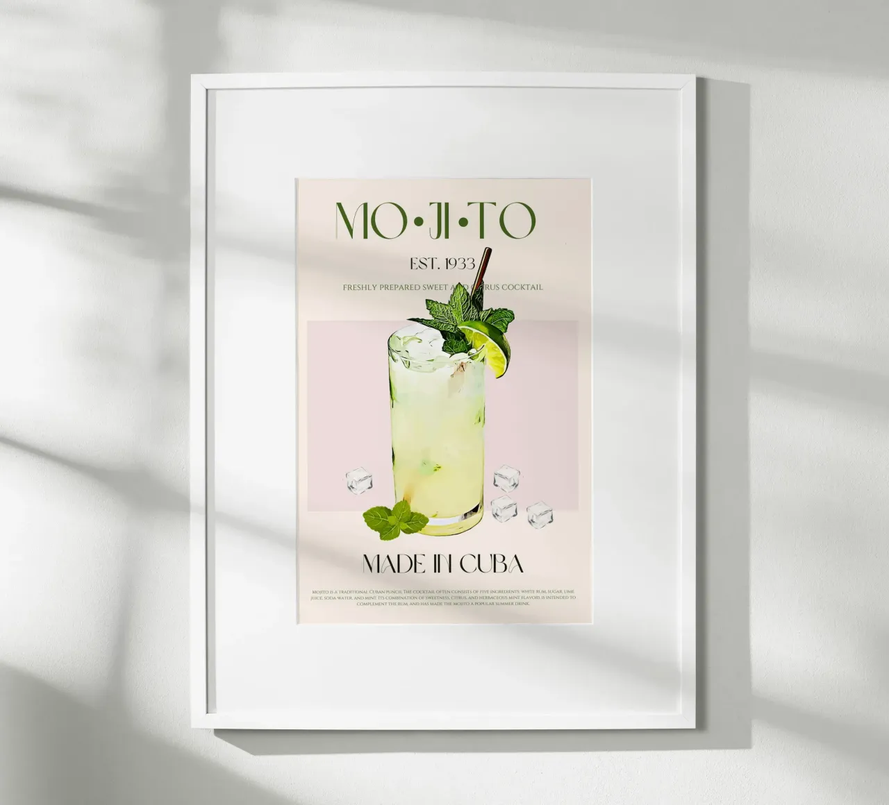 Stampa cocktail Mojito poster con telaio in alluminio da KOKRPrints