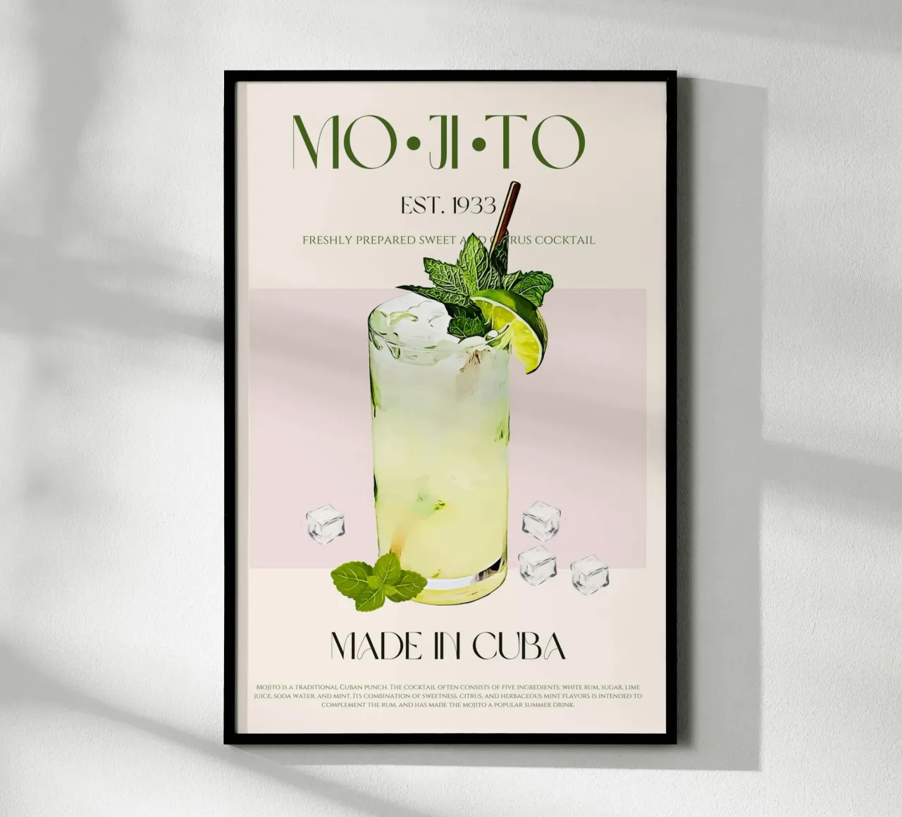 Stampa cocktail Mojito poster con telaio in alluminio da KOKRPrints