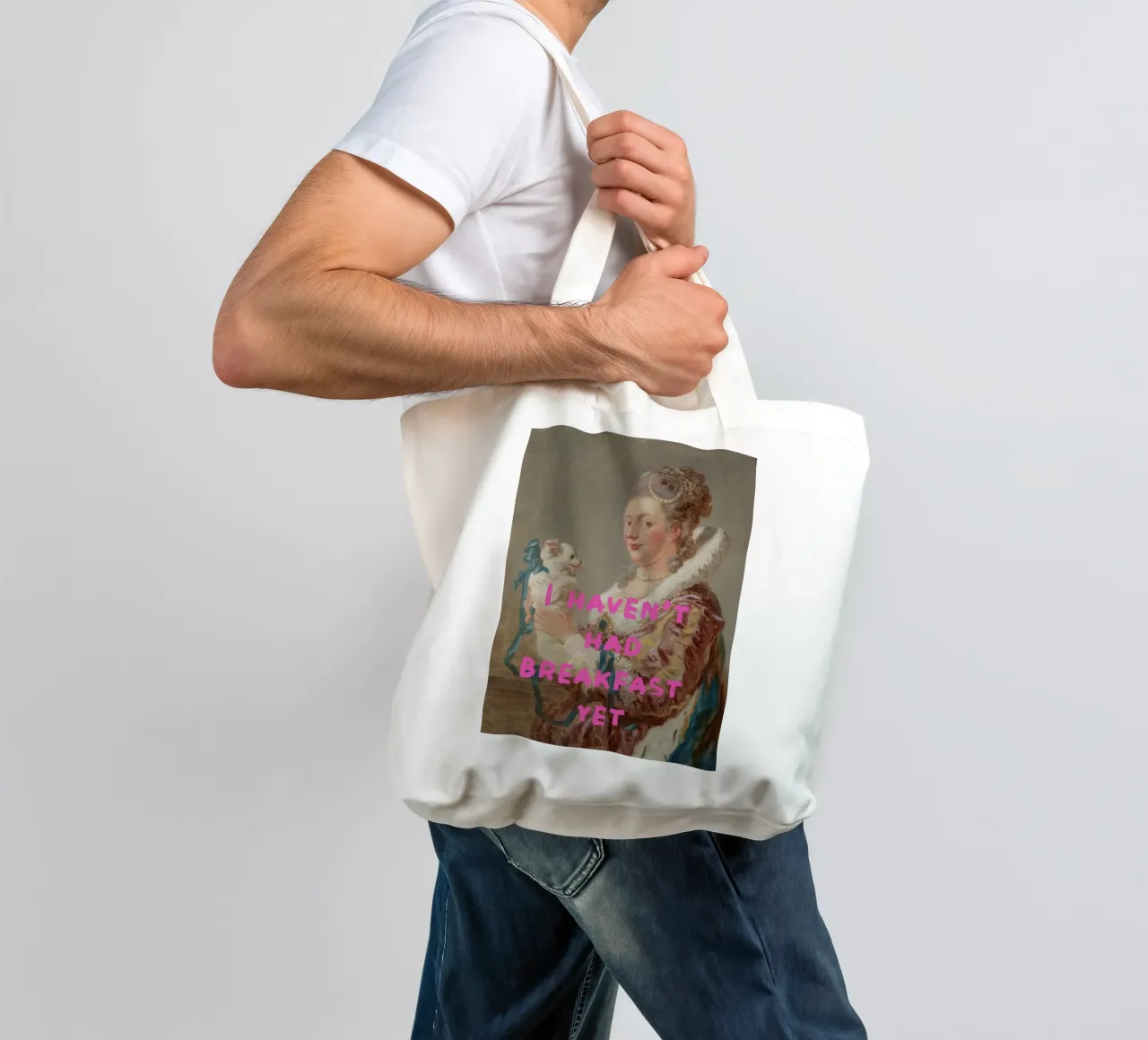 do not eat, breakfast with dog tote bag by Carinaprint