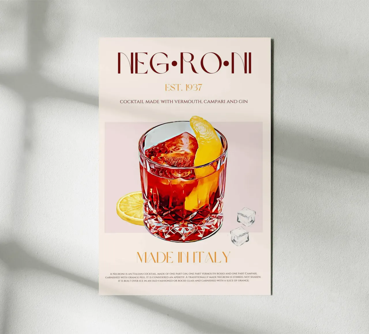 Negroni Cocktail Print alu-dibond by KOKRPrints
