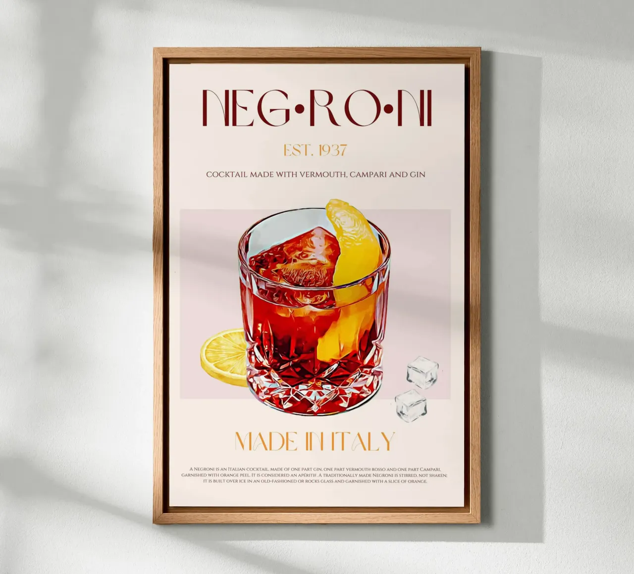 Negroni Cocktail Print canvas by KOKRPrints