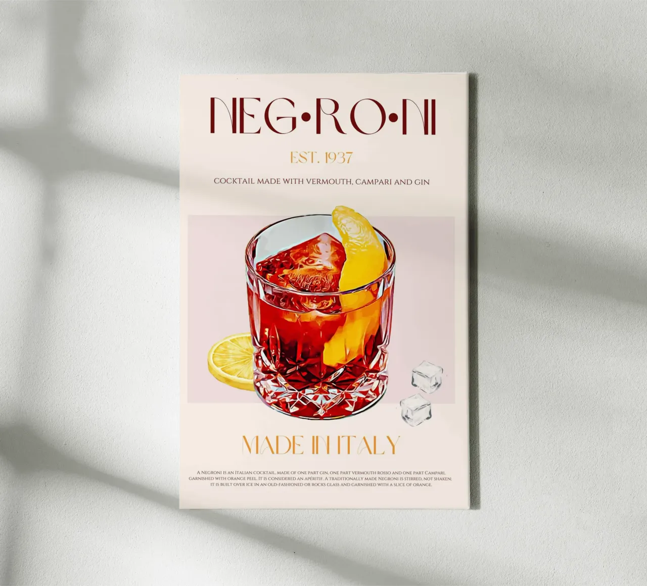 Negroni Cocktail Print canvas by KOKRPrints