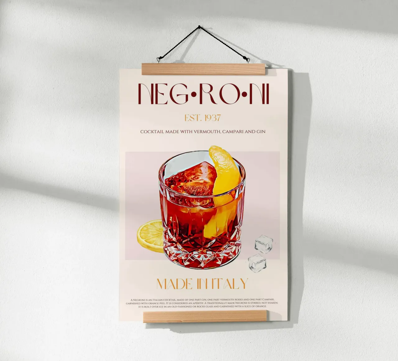 Negroni Cocktail Print poster con telaio in legno da KOKRPrints