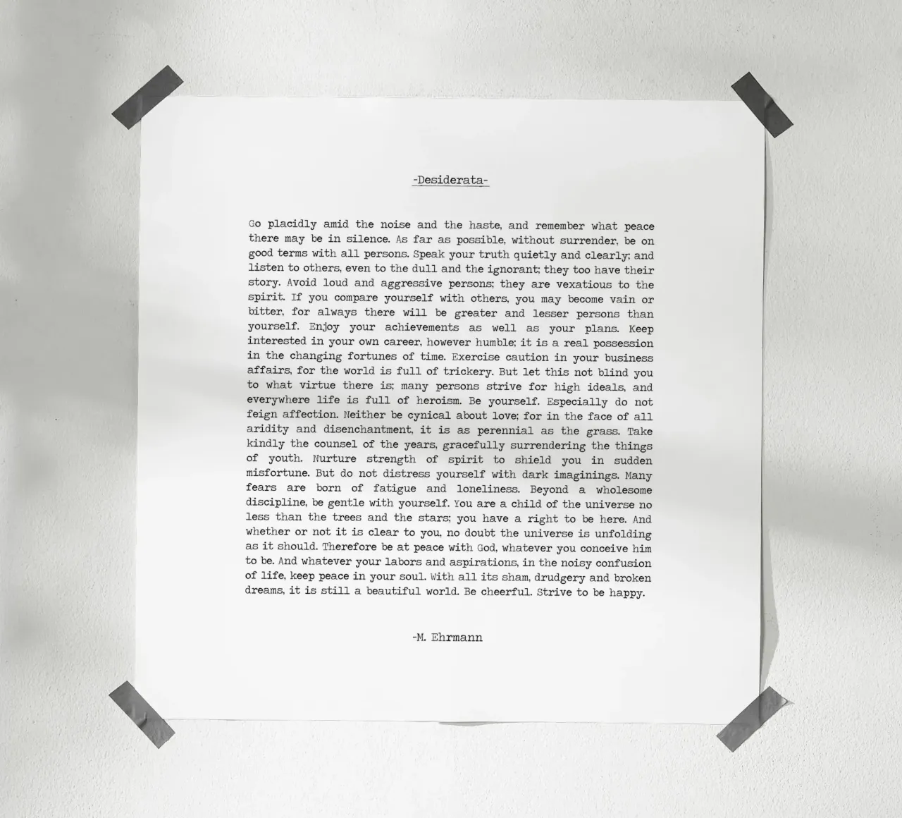 "Desiderata" Citazione Poesia di Max Ehrmann poster con telaio in legno da Summer Soul Co. - Quotes