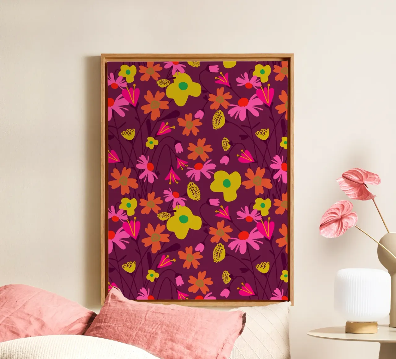 Motivational Flower Pattern tela con Cornice a cassetta da Illustration Raissa Oltmanns