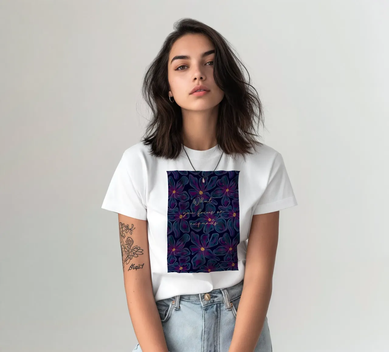 Dark floating Blossom Pattern t-shirt by Illustration Raissa Oltmanns