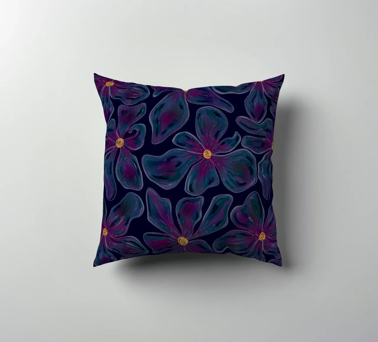 Dark floating Blossom Pattern decorative cushion by Illustration Raissa Oltmanns