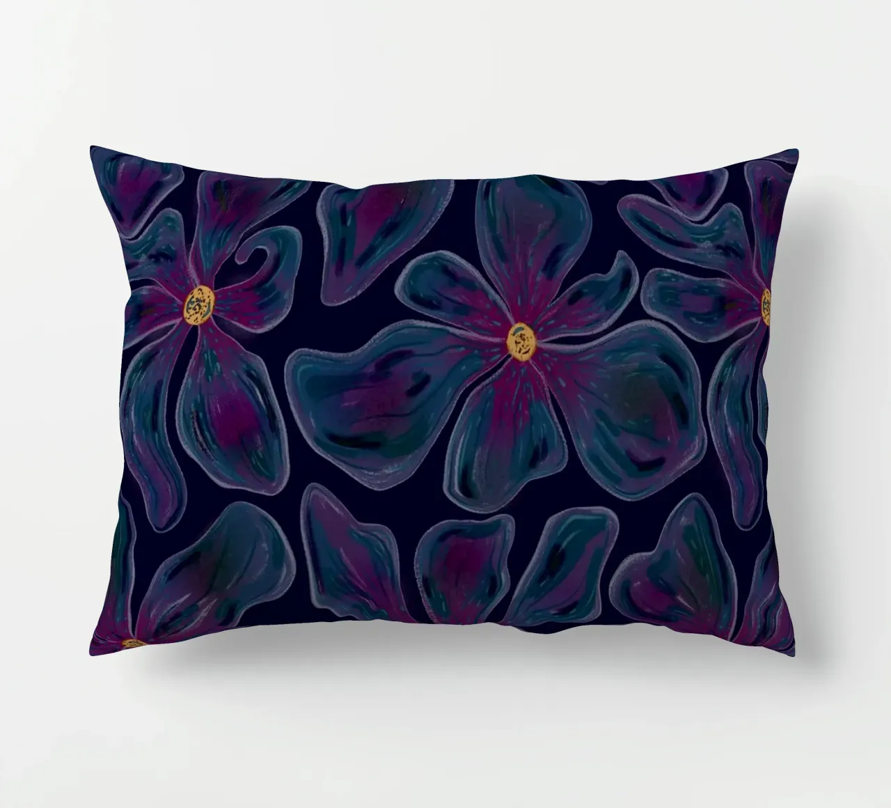 Dark floating Blossom Pattern decorative cushion by Illustration Raissa Oltmanns