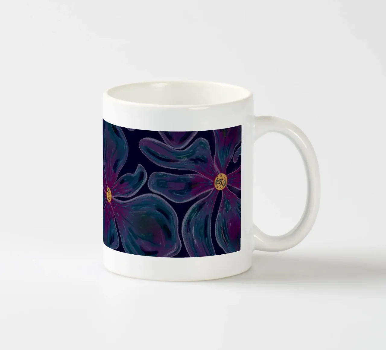 Dark floating Blossom Pattern ceramic mug by Illustration Raissa Oltmanns