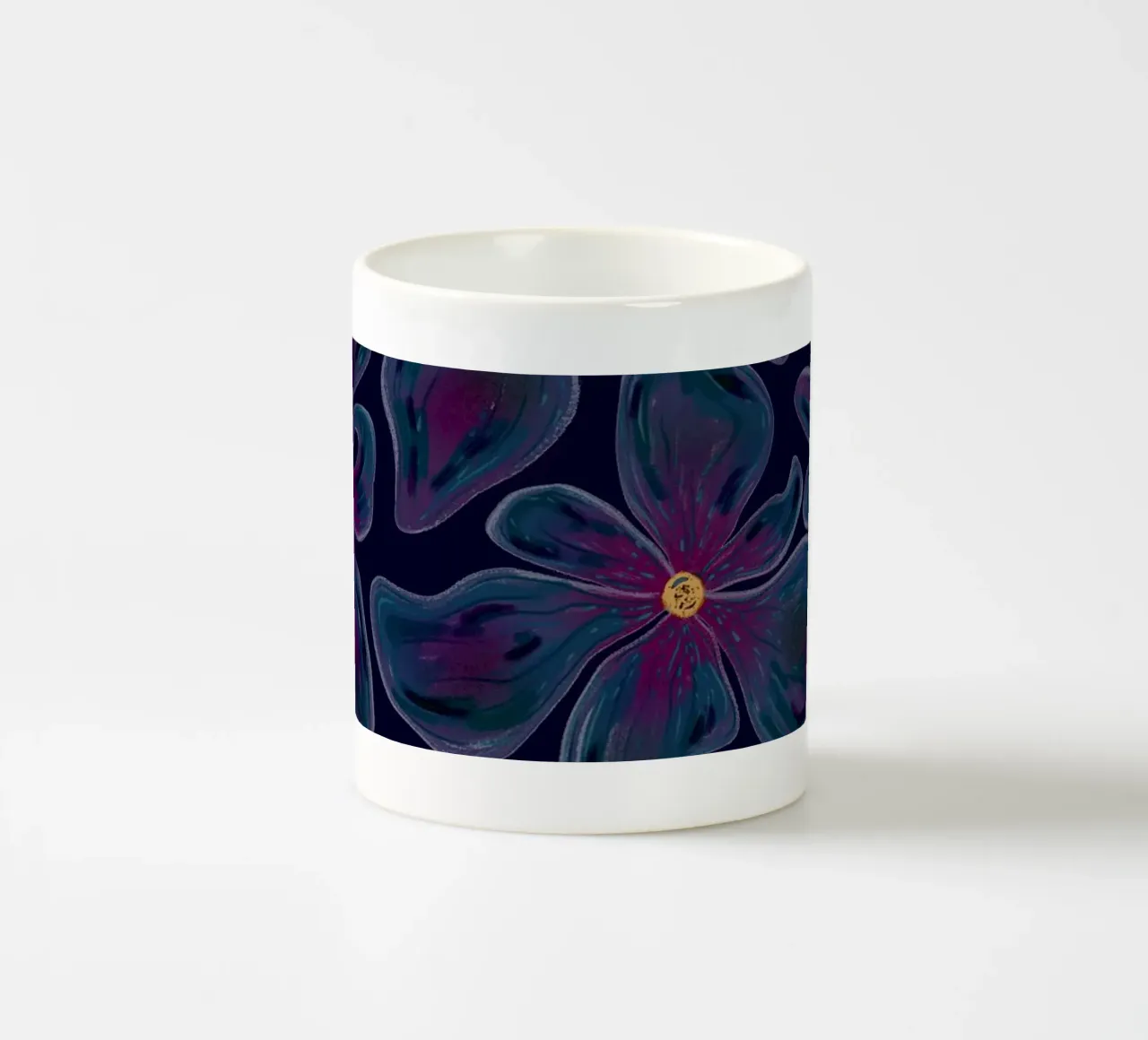 Dark floating Blossom Pattern ceramic mug by Illustration Raissa Oltmanns